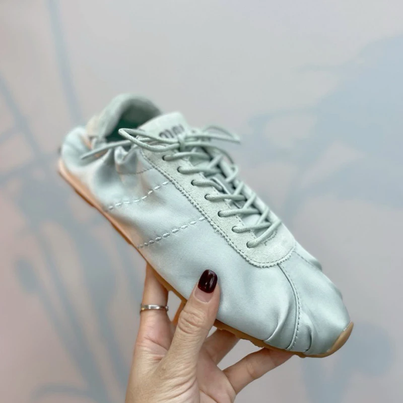 Four Seasons Shoes Women 2026 Newest Satin Ballet Training Shoes Lace Up Soft Soled Leisure Comfortable Versatile Shoes Females