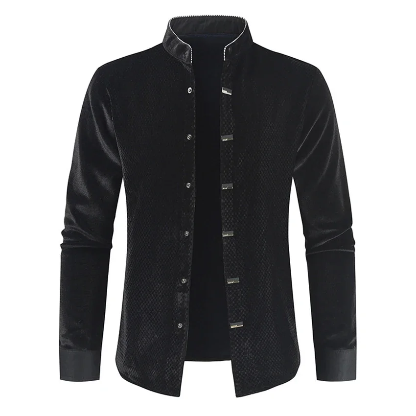 

Men Casual velvet Shirts Man Solid Shirt Men's Stand Collar Long Sleeve New Fashion velvet Shirts Clothing