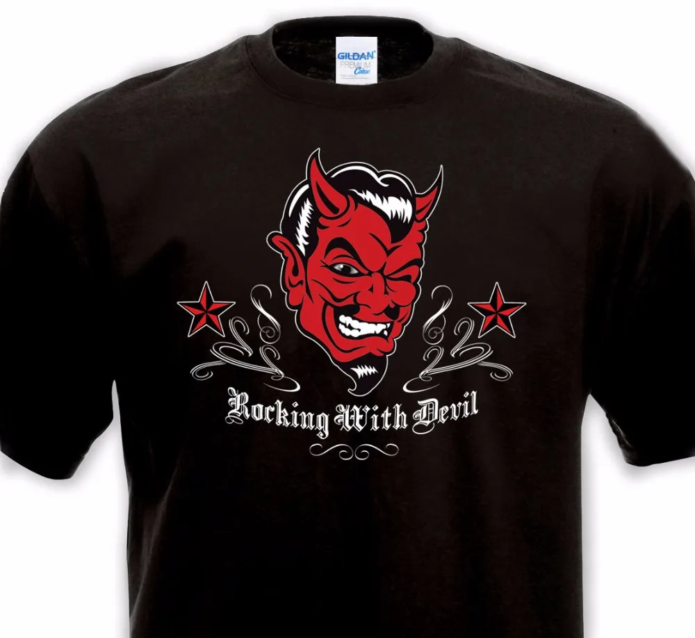 

New Men T Shirt Fashion Popular Style Men T-Shirt Rocking With Devil O Neck Tee Shirt Short Sleeve Adults Casual Tee Shirt