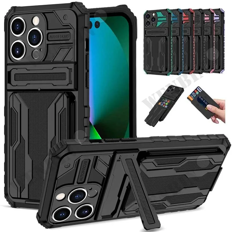 

Case For iPhone 15 14 Pro Max Plus 13 12 11 Pro Max Plus XR 8 7 Plus Anti Shock KickStand Bracket Card Slot Case