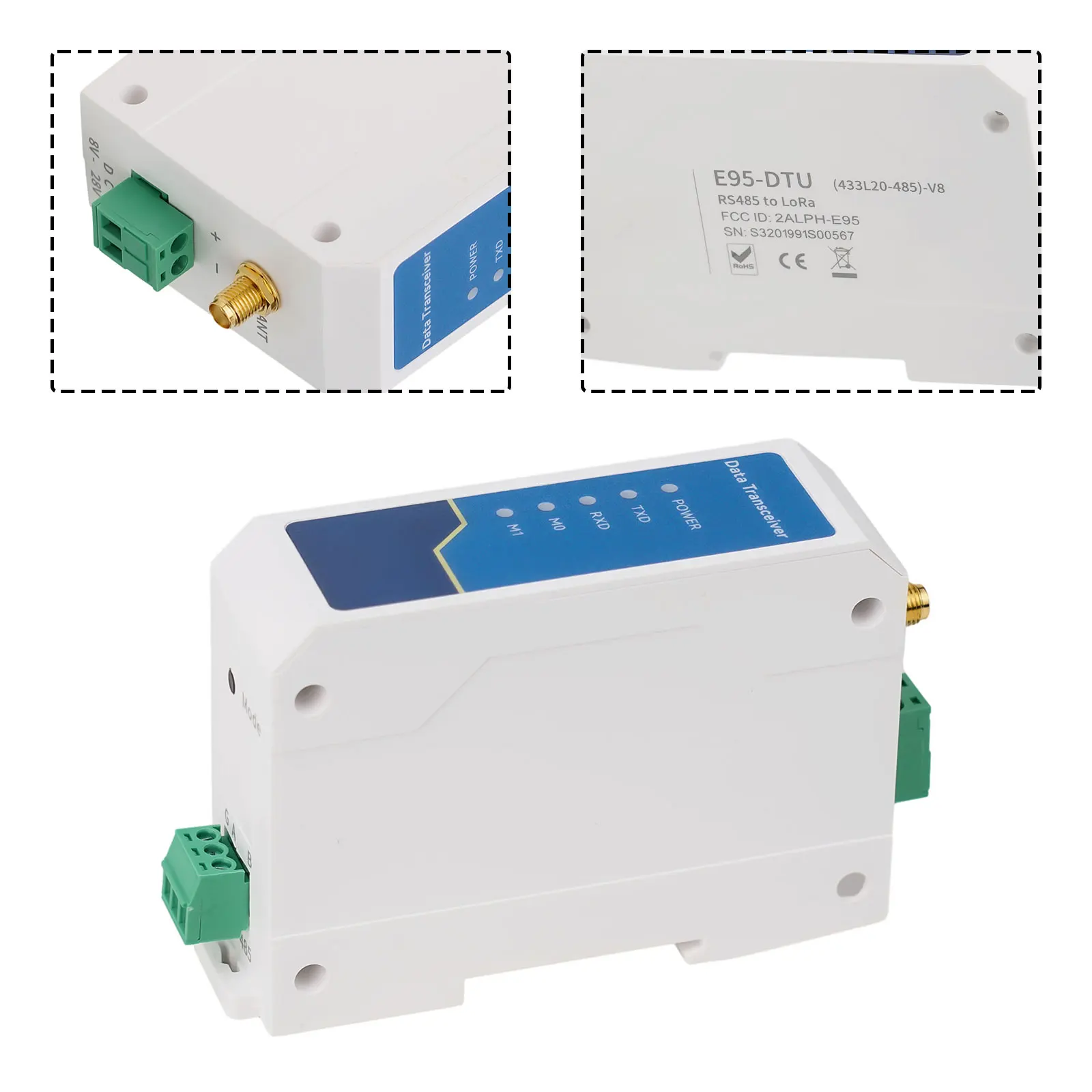 

433 МГц E95DTU(433L20485) беспроводной модем LoRa для дальнего радиуса действия, низкое энергопотребление и Высокоскоростная передача RS485
