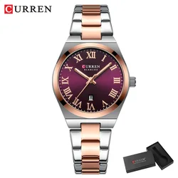 Elegant CURREN Women's Luxury Stainless Steel Quartz Watch - Perfect Gift (Purple box)