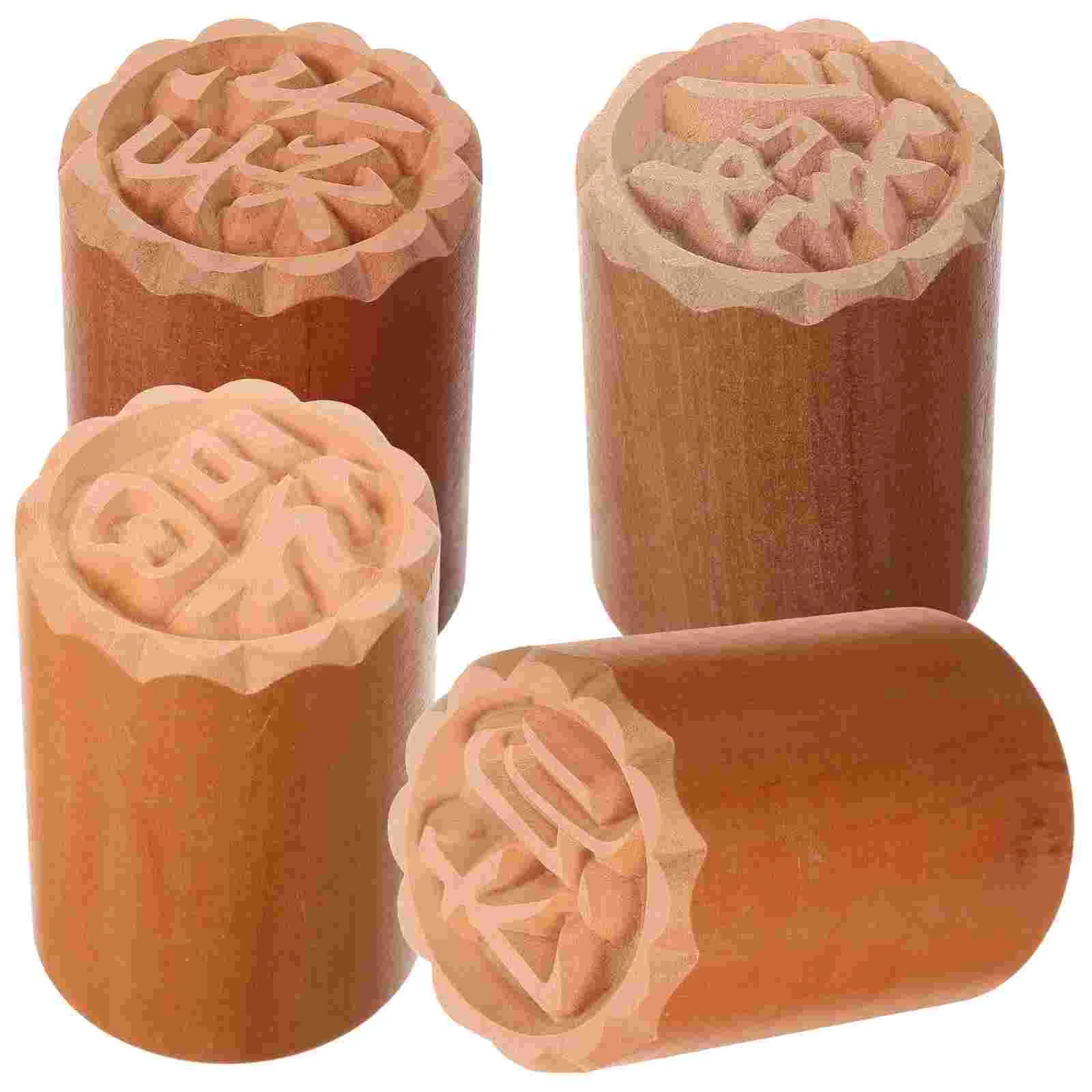 

4pcs Chinese Moon Cake Stamp Traditional Cookie Diy Press Moon Cake Ornament