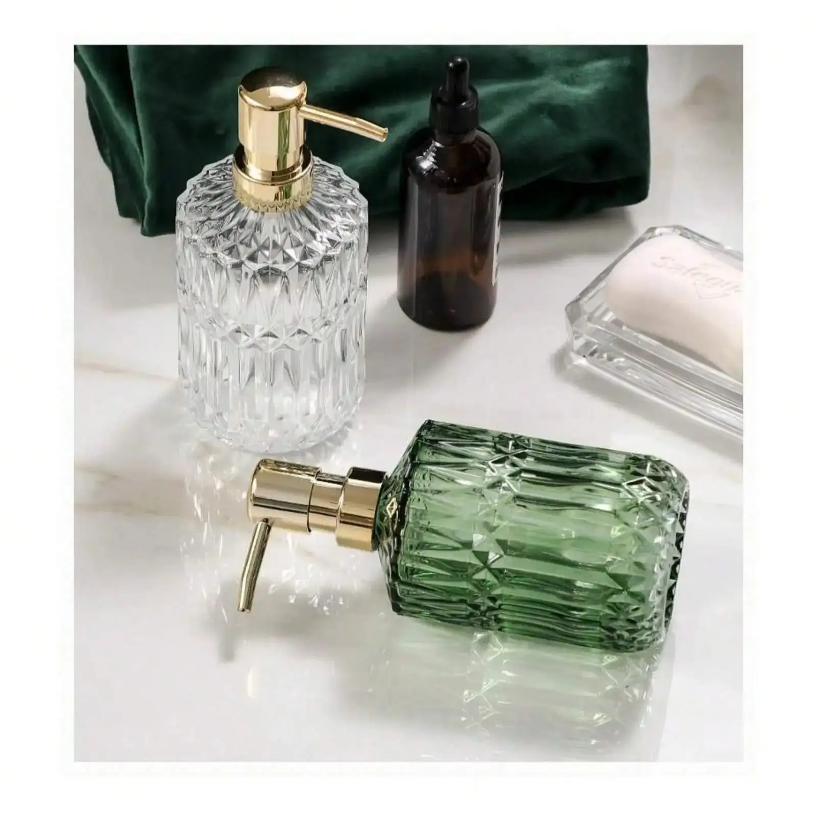 1pc 13.32oz Glass  Soap Dispenser Refillable Pump Bottle For Liquid Soap,Shower Gel,Hand Soap, Home Bathroom Accessories 2