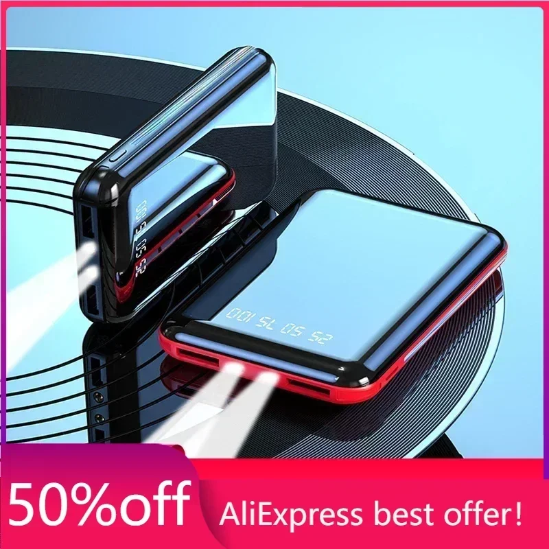 

20000mAh Mini Power Bank Mirror Screen LED Digital Display External Battery Pack camping Portable Powerbank free shipping
