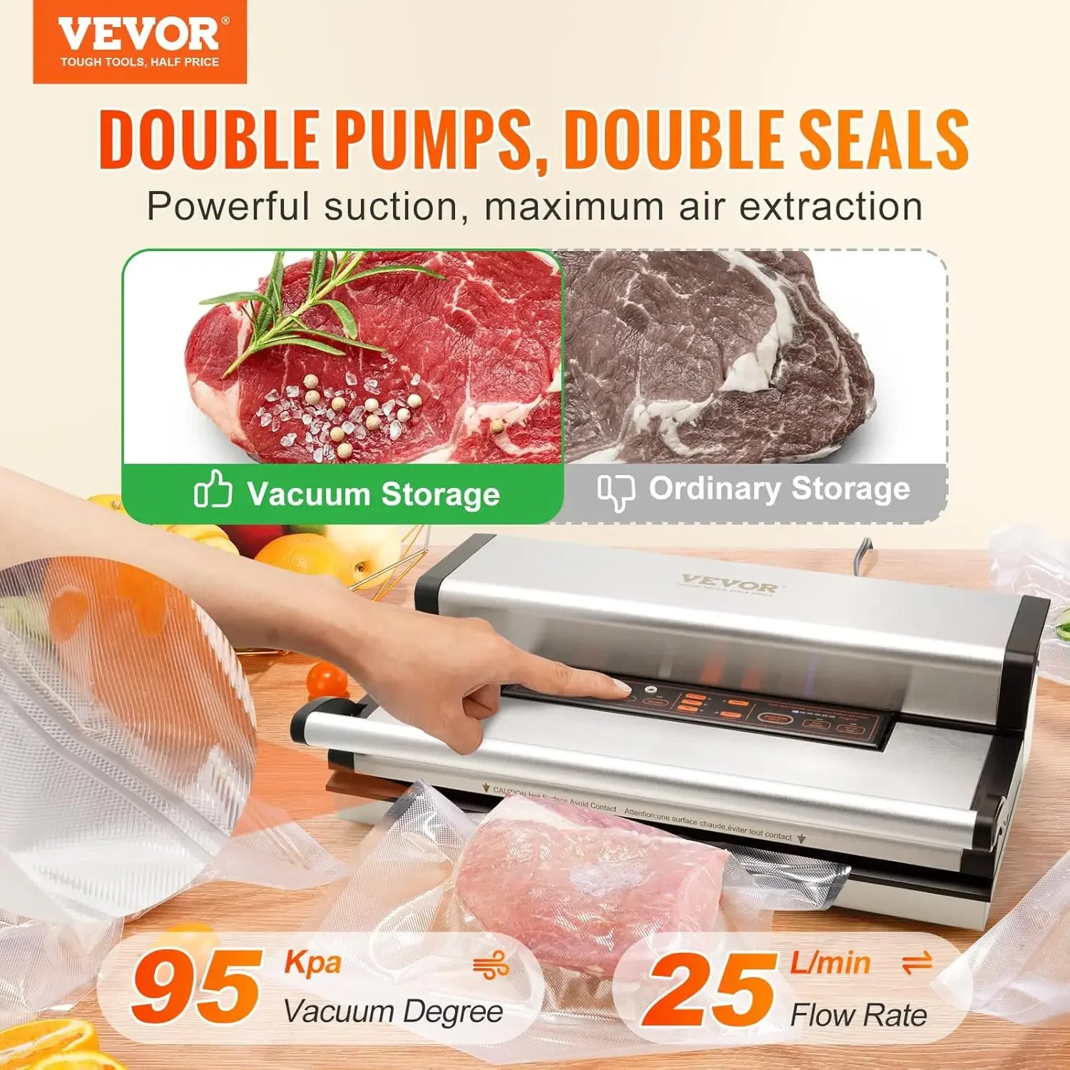 Vacuum Sealer Machine, 95Kpa 350W Powerful Dual Pump and Dual Sealing, Dry and Moist Food Storage, Automatic and Manu 2