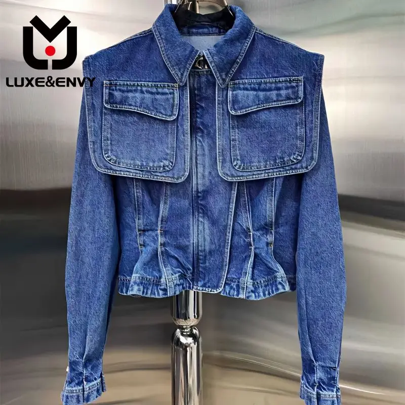

LUXE&ENVY A Niche Design With A Pleated Shawl Pocket A Waistband. Short Denim Jacket For Women Top 2023 New Autumn Outfit
