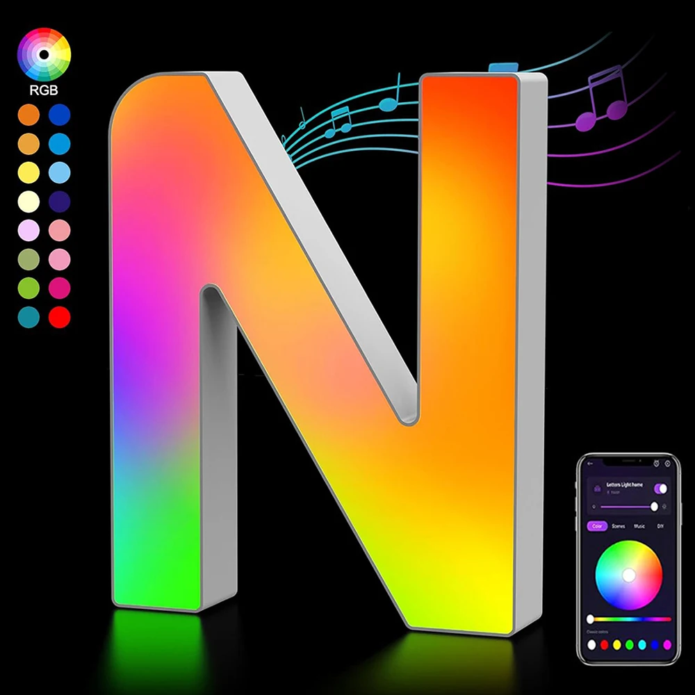 Customizable Smart LED Alphabet Night Lights - USB Powered Decorative Lamps with App-Controlled RGBW Colors and Music Sync