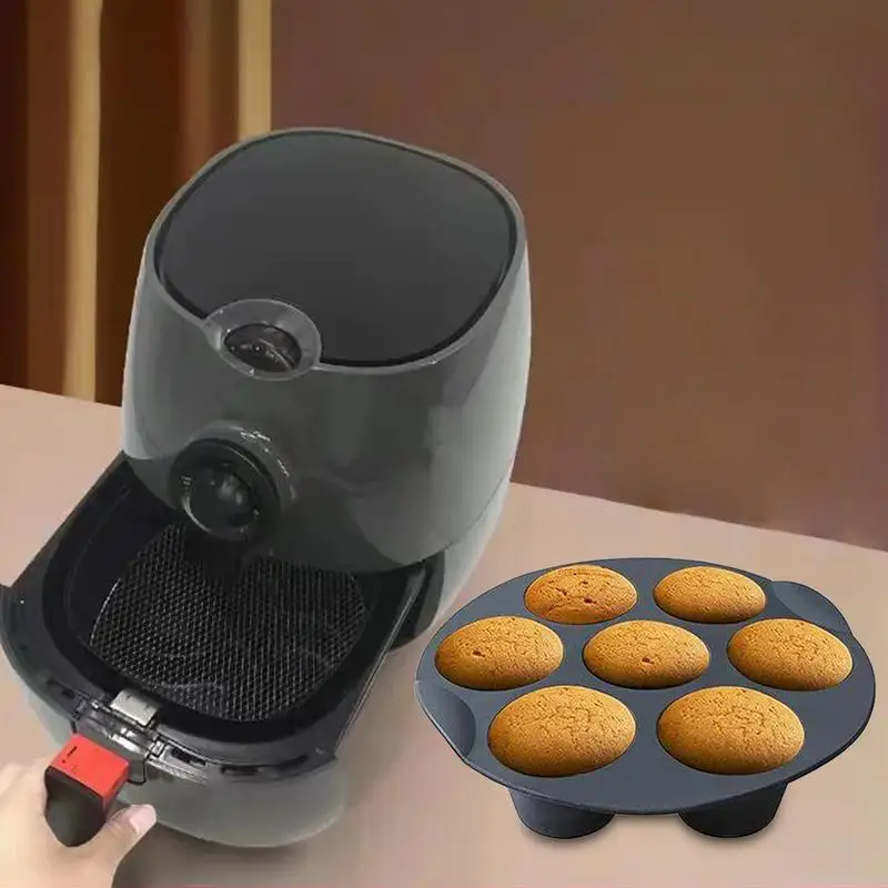 NOMEY 2 pezzi Stampo muffin accessori friggitrice 7 pirottini in silicone  cupcake Teglie per Friggitrice ad Aria per Muffin in Silicone 7 Tazze  Pirottini da Forno per Torte Cioccolatini (8 pollici) 