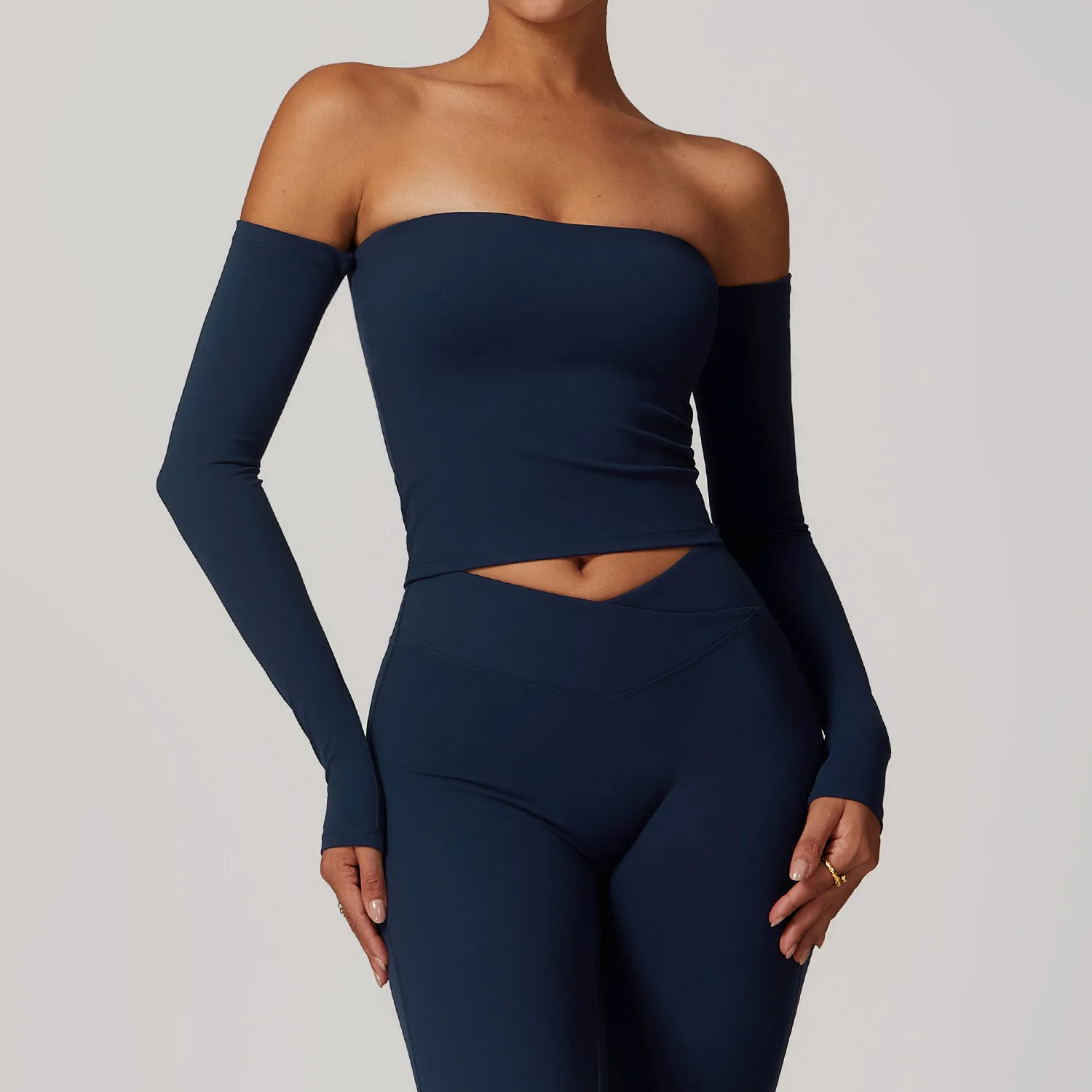 Women Yoga Long Sleeve Shirt Female Fitness Sportswear Gym Clothing Workout Sexy Off Shoulder Crop Top Active Wear Clothes