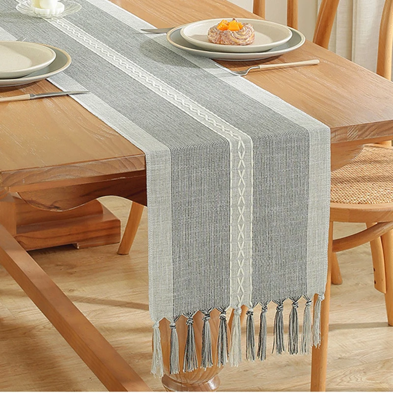 

Cotton Linen Table Runner with Tassels Tea Tablecloth Long Strip Table Cover Home Party Decor Shoe TV Cabinet Dustproof Cover