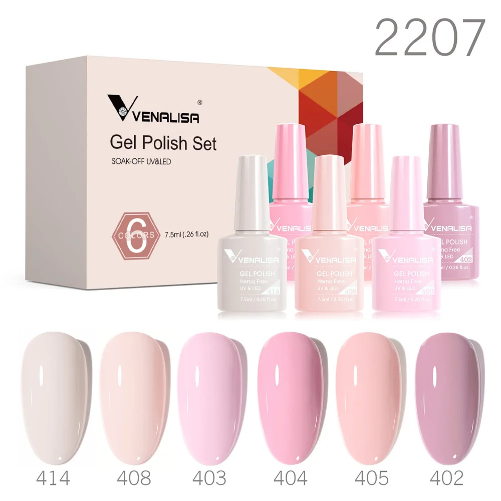 6pcs/set VIP5 Venalisa Gel Nail Polish HEMA FREE Jelly Pink Nude Color Varnish Soak Off UVLED Semi Permanent Lacquer Branded Kit