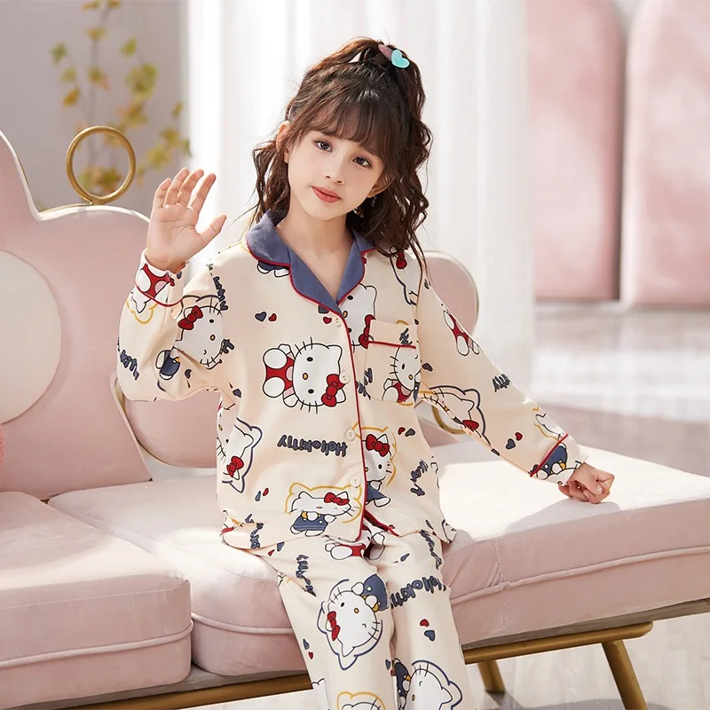 

Sanrio Kawaii Hello Kitty Pajamas Pochacco Cartoon Cute Baby Spring Autumn Long Sleeved Pure Cotton Children Home Clothing Set