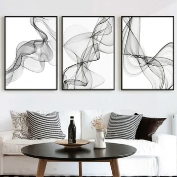 Stampe su Tela, Quadri per Interni, Arte Minimalista in Bianco e Nero, Poster con Linee Ondulate Astratte per Soggiorno e Arredamento Casa