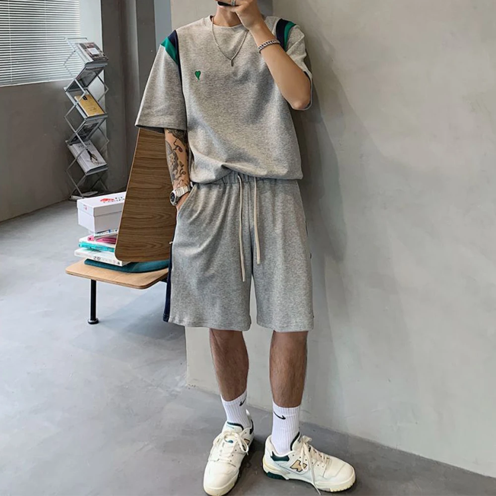 2024 New Summer Men's Suit Korean High Street Fashion Short Sleeve Shorts Print Outdoor Sports T Shirt For Men Shorts