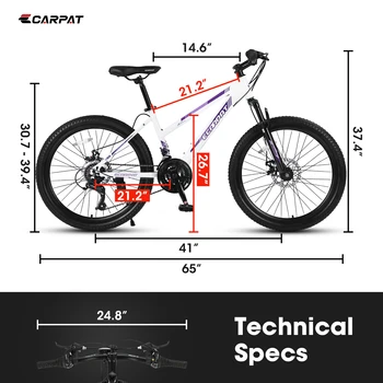 Ecarpat Mountain Bike 24 26 Inch Wheels, 21-Speed Disc Brake, Female Bicycles, 15 6