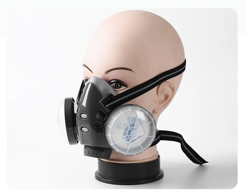 Staubdichte Atemschutzmaske mit zwei Filtern, wiederverwendbare Halbgesichts-Staubmaske für Arbeitssicherheit, Schreiner, Bauarbeiter, Polieren, täglicher Schutz – Detail 1