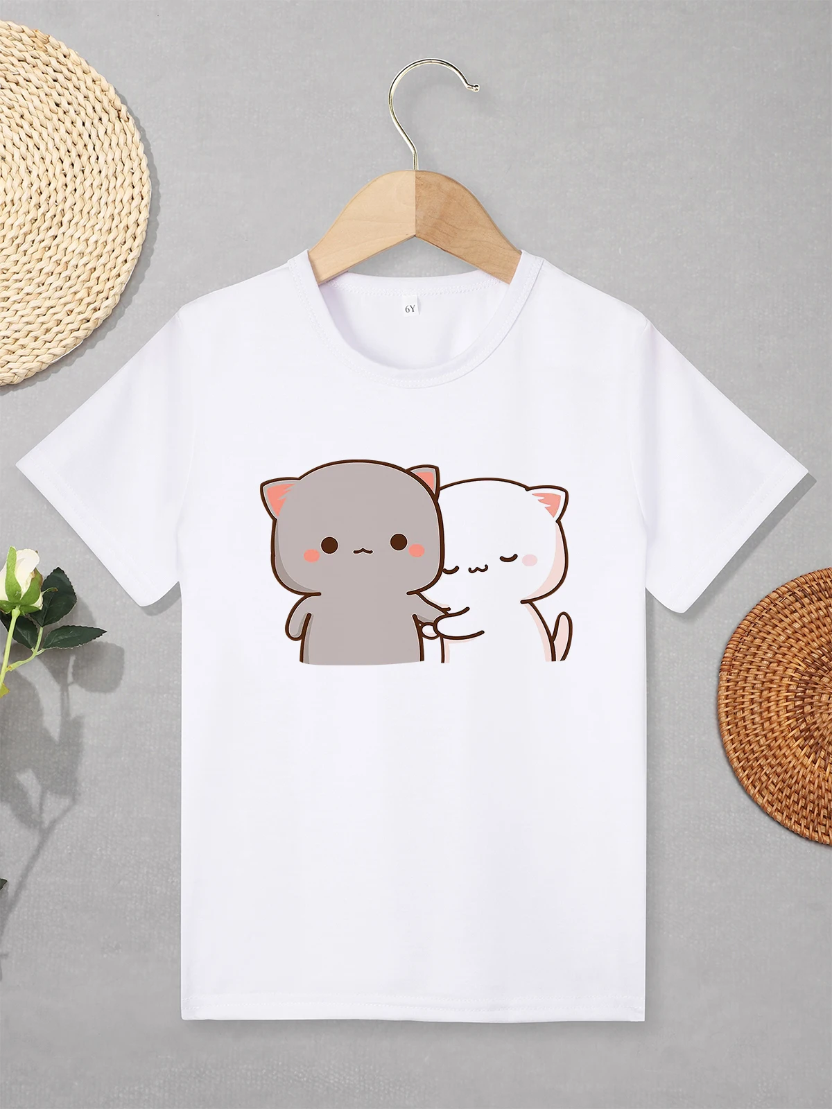 Cute Cats T shirt for Girls Summer Casual Europe and America Trend Kids Clothes Simple Aesthetic Kawaii Harajuku Children Tops children t shirt