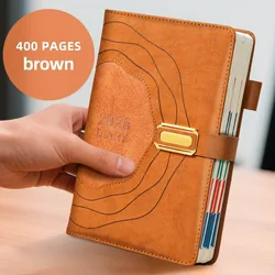 Premium English 2026 Daily Planner - Luxurious PU Leather, 365 Days of Time Management and Scheduling - A5 (Brown)