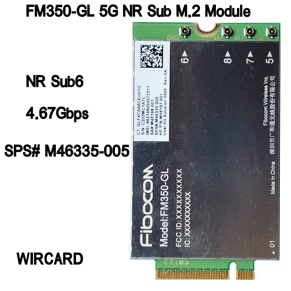 Wircard Fm350-gl 5g nr Sub6 M.2 Módulo para hp X360 830 840 850 g7 Portátil 5g Lte Wcdma 4×4 Módulo de Mimo Gnss