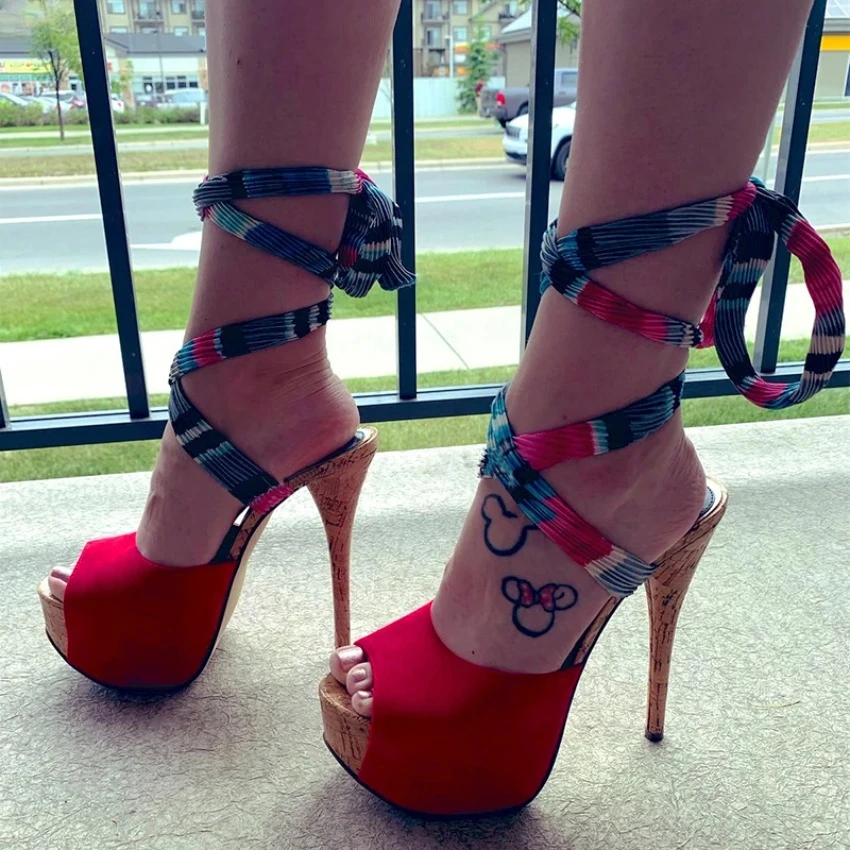 

2024 New Fashion Women Summer Platform Sandals Ankle Strap Sexy Stiletto Heel Peep Toe Nice Red Night Club Shoes Size 5-20