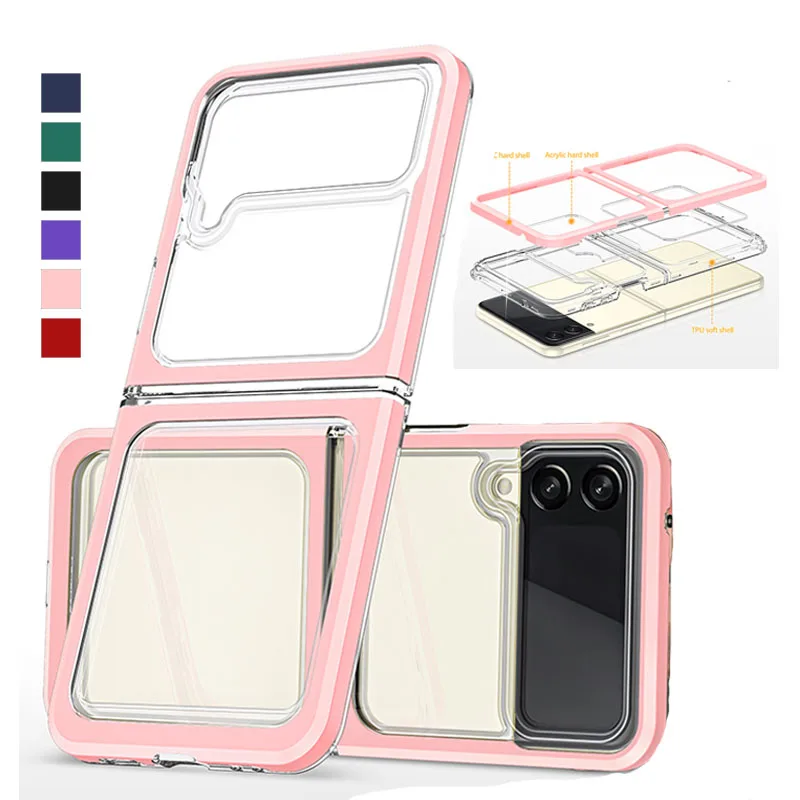 Custodia Per Samsung Z Flip 3 Cover Luxury Trasparente Clear Purple Frame Antiurto Fundas Samsung Galaxy Z Flip 3 Fold 3 Zflip4 Z4