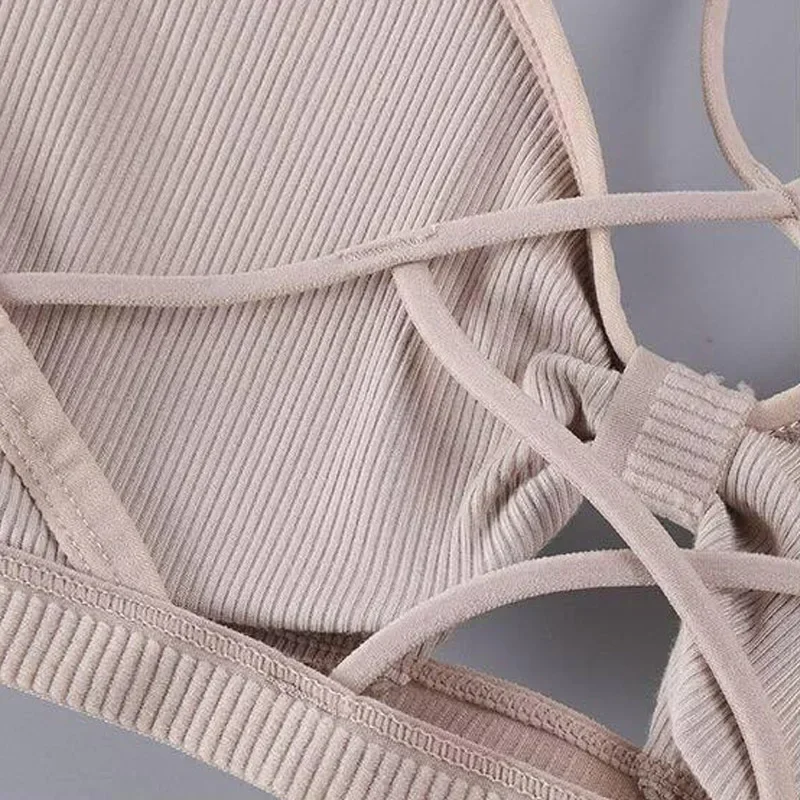Threaded sports yoga bra pure cotton sports bra fitness top breathable strap underwear pad wrap chest sports bra sports underwear womens bras womens lingerie women lingerie