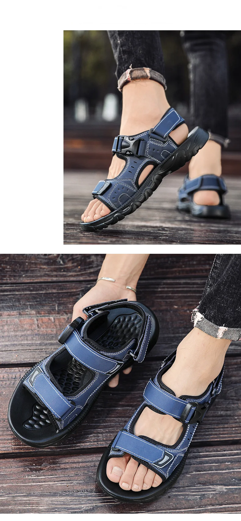 Sommer Herren Sandalen PU Leder Leichte Offene spitze Flache Herren Freizeitschuhe Outdoor Walking Sandalen für Männer Strandschuhe Größe 39-46 – Detail 9