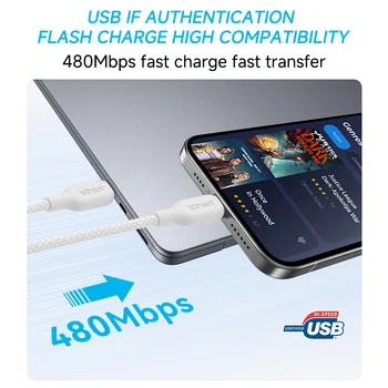 Anker 240W USB-C to USB-C Cable Bio-based Nylon Braided Data Cable Environmentally For iPhone 15 iPad Pro MacBooks Android 4