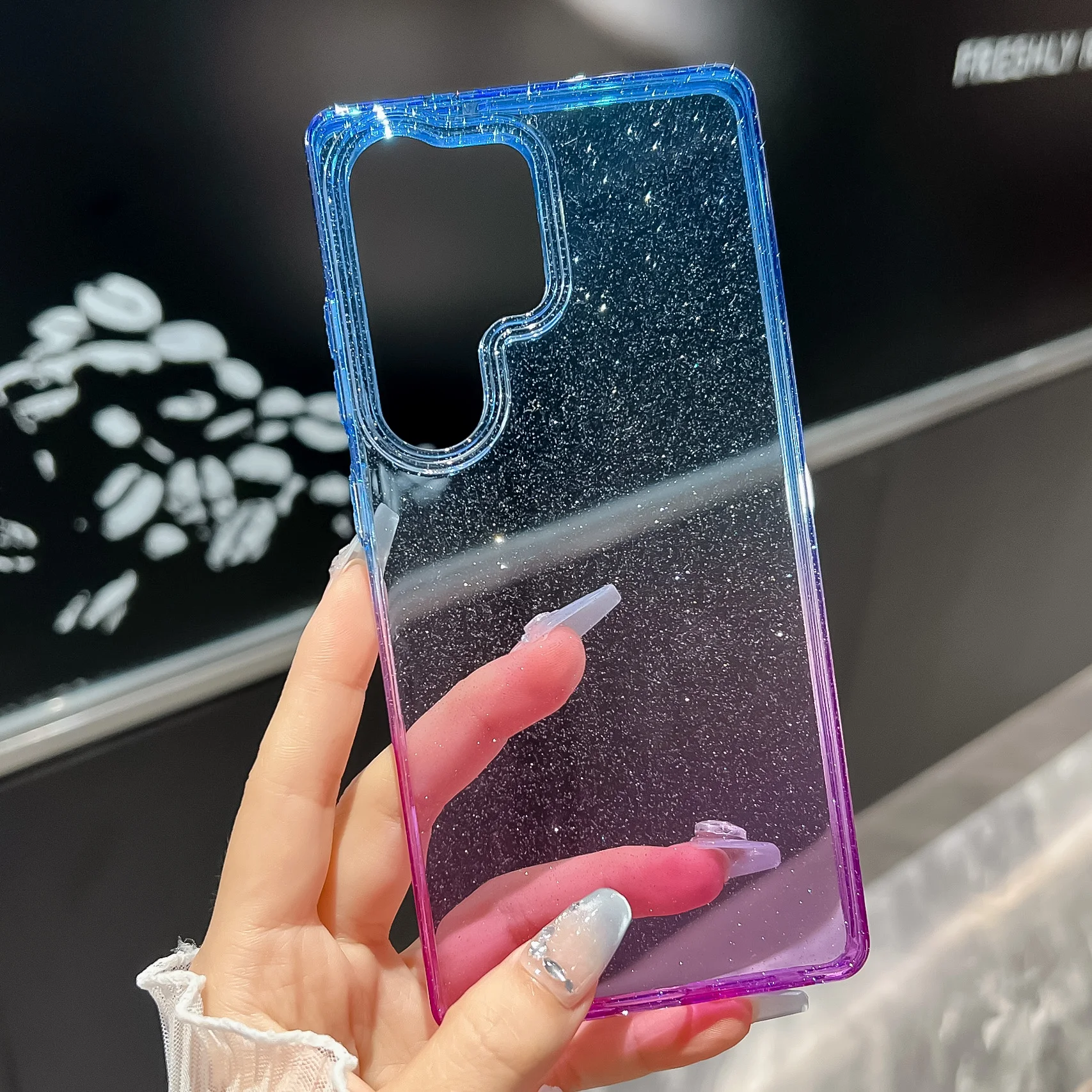 Glitter Gradient Shockproof Acrylic Phone Case - Transparent Bling Back Cover