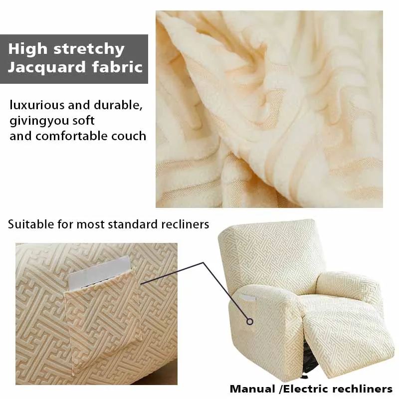Thicken Recliner Sofa Cover Stretch Jacquard Single Armchair Sofa Relax Functional Sofa Slipcover Non-Slip 4 Pieces/set 5