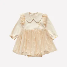 

2022 New Spring Baby Baby Long-sleeved Star Net Gauze Dress with Baby Onesies Fall Clothes for Kids Baby Girls Clothes