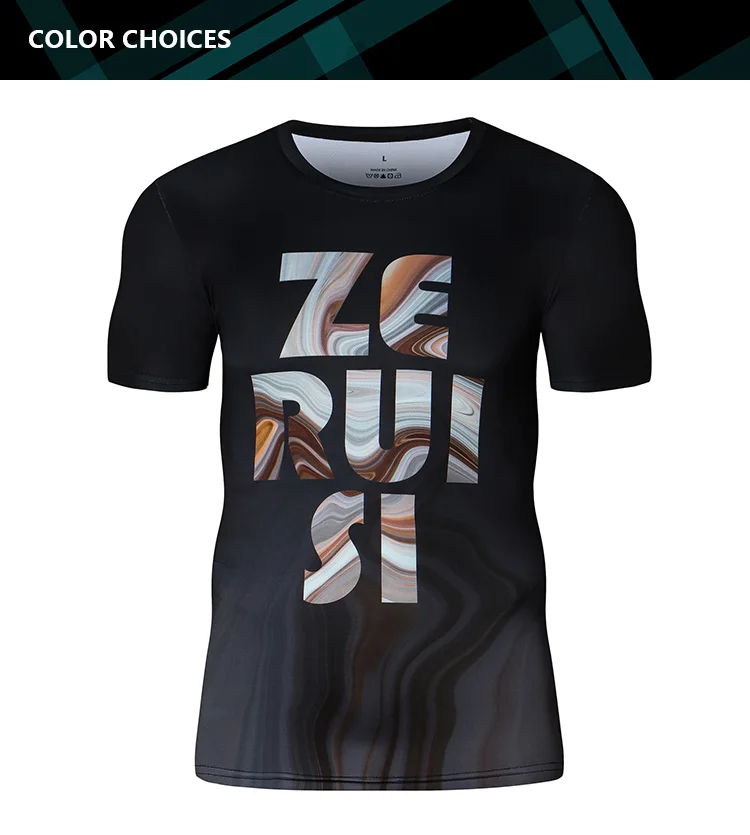 Atmungsaktives schwarzes Kompressions-T-Shirt mit Aufdruck und hochwertigem Stoff für das Laufen von Badminton – Detail 6