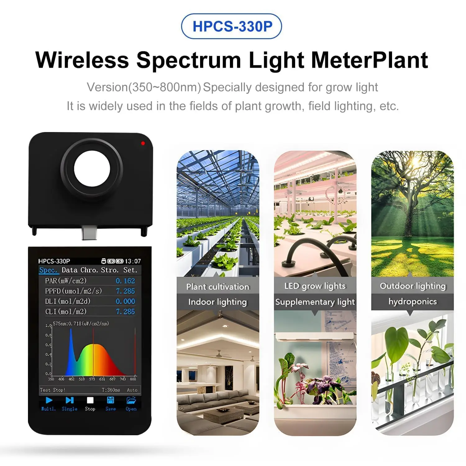 HPCS-330P Light Spectrometer Wireless PPFD PAR Meter 350-800nm