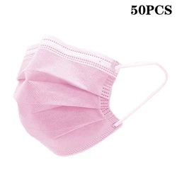 50pcs Assorted Color Disposable 3 - Layer Breathable Face Masks with Earloops (Pink)