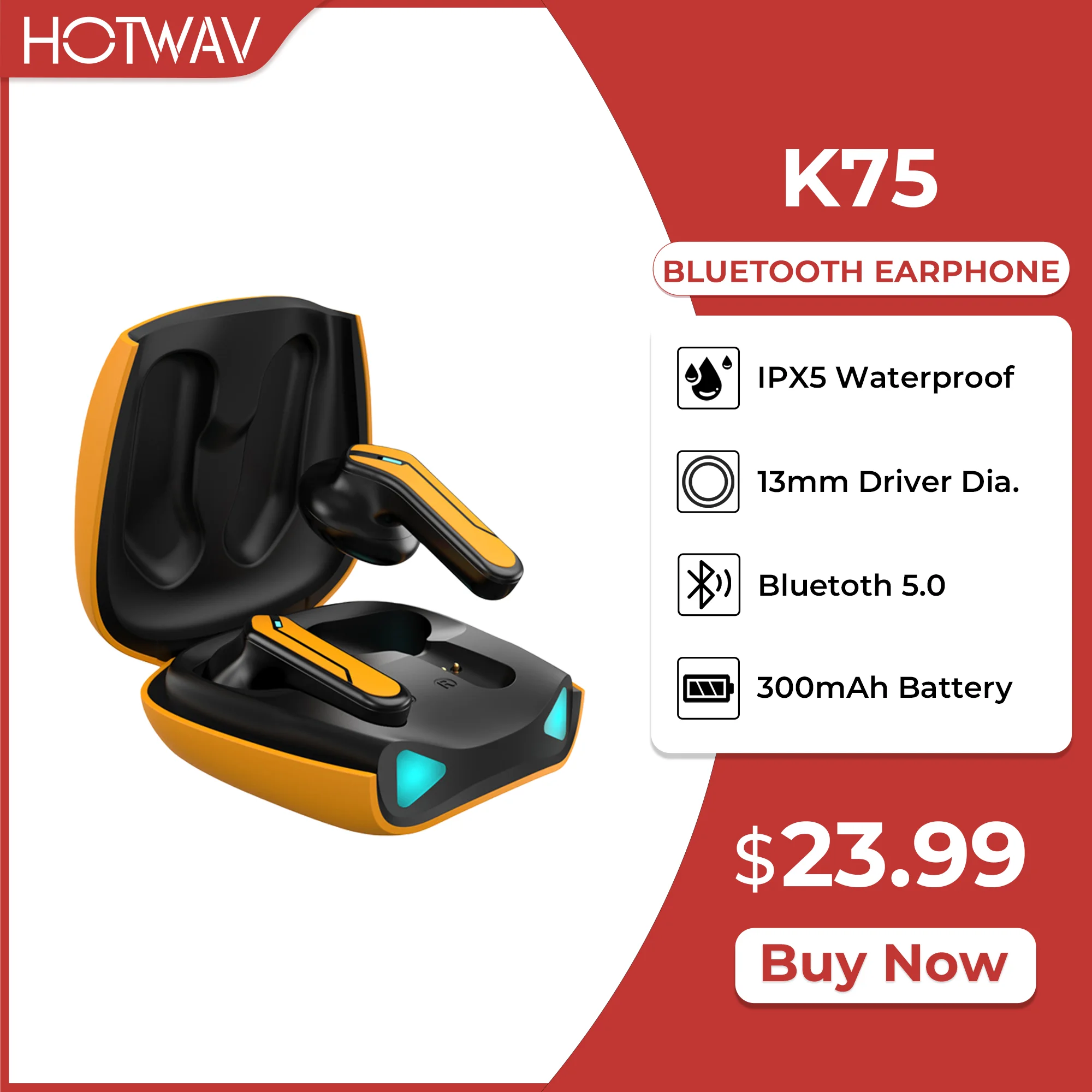 Hotwav K75 Earphones TWS 5.0 Bluetooth Wireless Dual Ear Switch Gaming Earphones IPX5 Waterproof Low Delay With Mic Headset bluetooth earphones