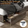 King Size Bed Frame with LED Bookcase Headboard, Wooden Storage Bed with Charging Station & 4 Drawers, No Box Spring Needed 5