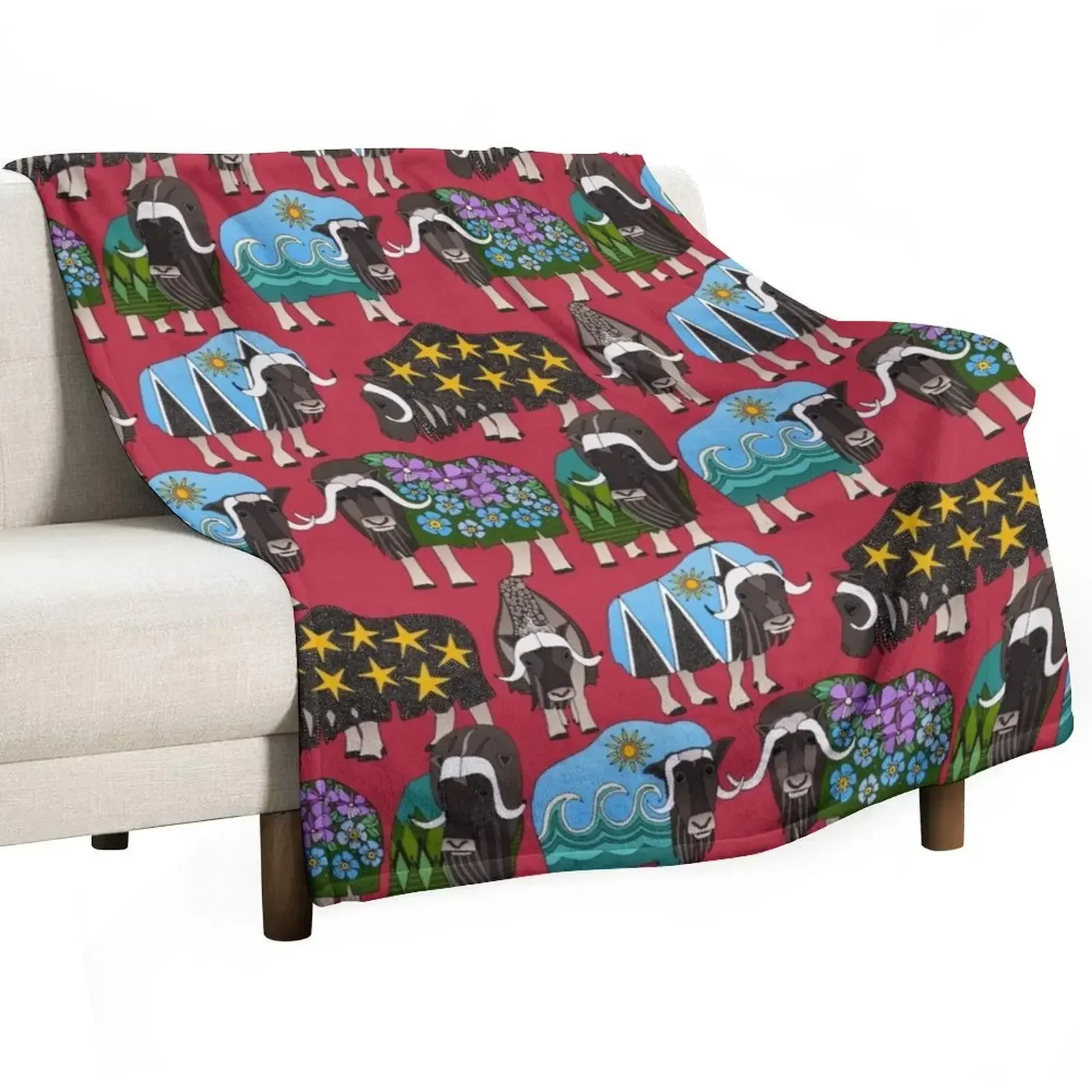

Alaskan musk ox red Throw Blanket Soft Beds Soft Plaid Blankets