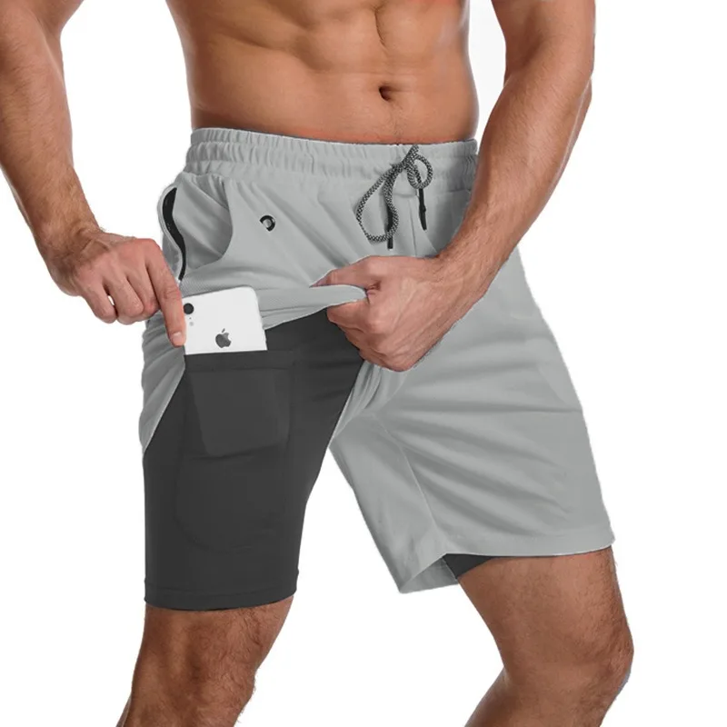 Men's Running Shorts Mobile Phone Pockets Quick Dry Short Pants Sports Casual Fitness Jogging Pants