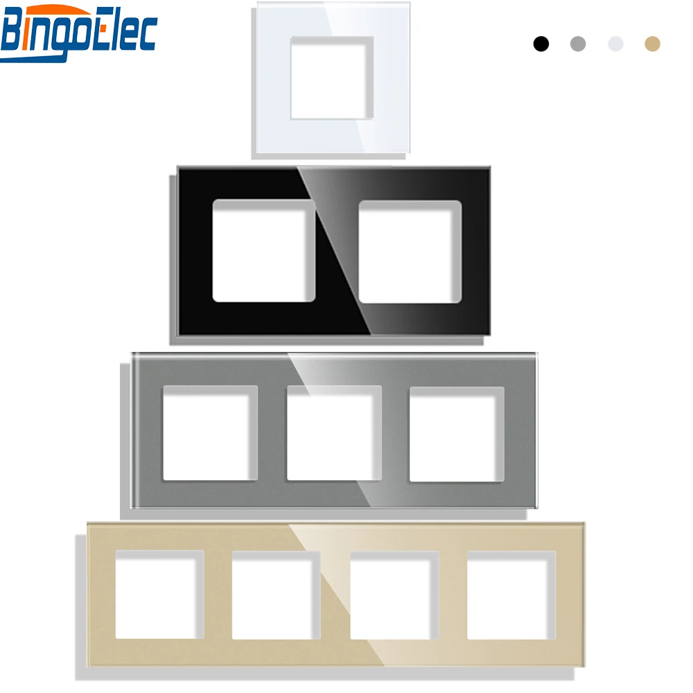 Wall Touch Switch Socket Bingoelec EU European Standard Light Wall Touch Switch Socket Outlet Square Hole Crystal-Glass-Panel DIY-Parts Module 86*86mm