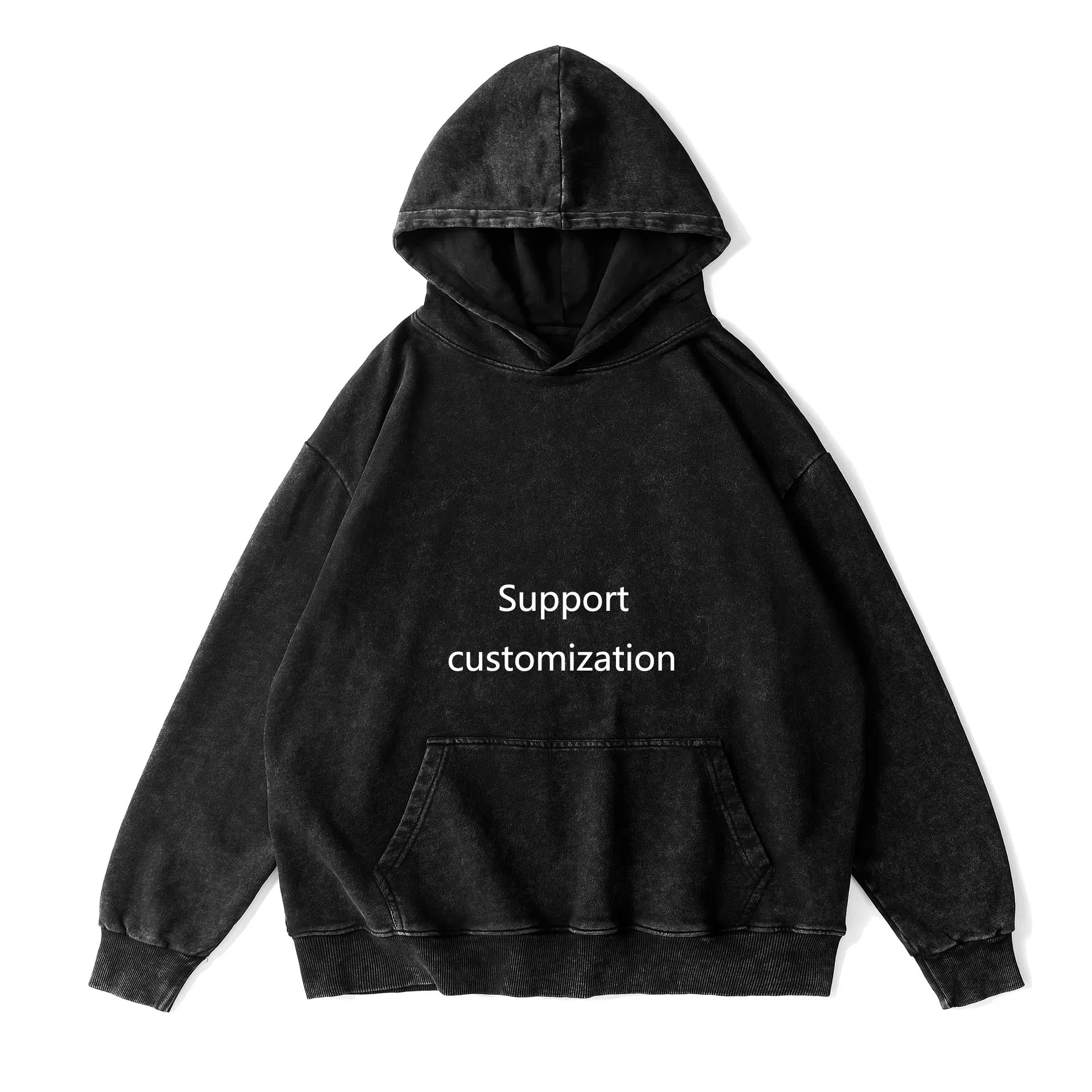 Herren-Kapuzenpullover aus säuregewaschener Baumwolle, hochwertiger Vintage-Kapuzenpullover, ohne Schnur, lockere Passform, Retro-Streetwear, lässige Sweatshirts