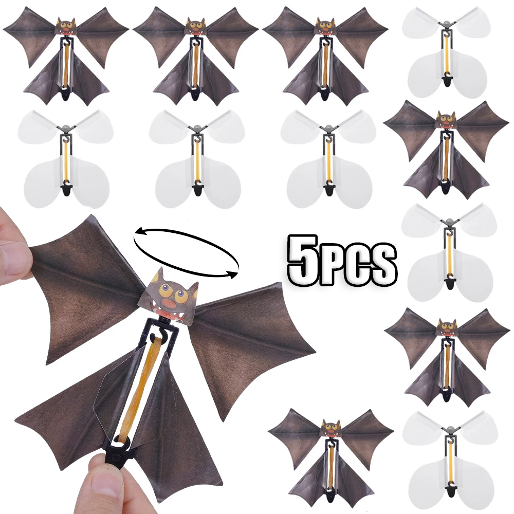 

1/5pcs Magic Flying Butterflies Wind Up Toys in The Sky Bookmark Greeting Cards Rubber Band Powered Kids Props Surpris Bat Gift