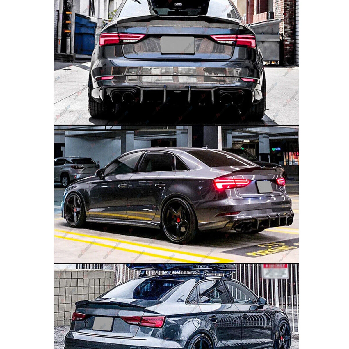 M4 REAR TRUNK SPOILER HIGHKICK WING FOR 14-20 AUDI A3 S3 RS3 SEDAN GLOSS BLACK