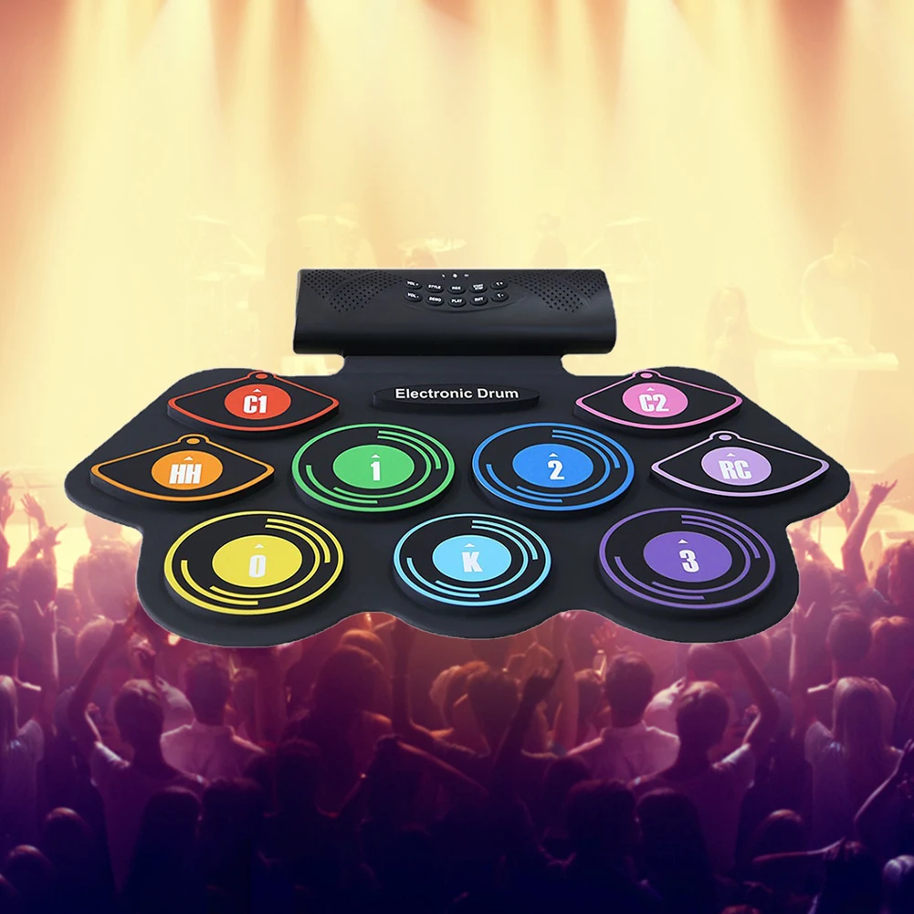 Musical Percussion Instruments Electronic Drum Pad 9 Pads Roll Up Drum Kit Built-in Speaker Electronic Roll Up Drum Pad Set Drumsticks Sustain Pedal Kids Beginners