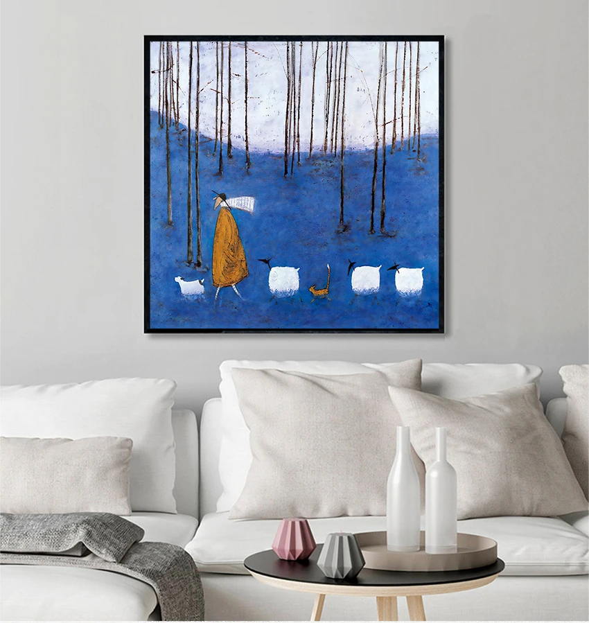 Lienzo decorativo vintage nórdico con paisaje de perro