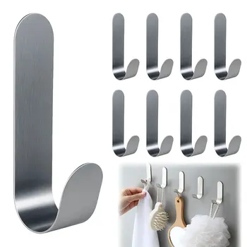 2/10pcs Adhesive Hooks Metal Stainless Steel Wall Hooks Hardware Multi-Purpose Hanger Hook for Bathroom Kitchen Accessory 1