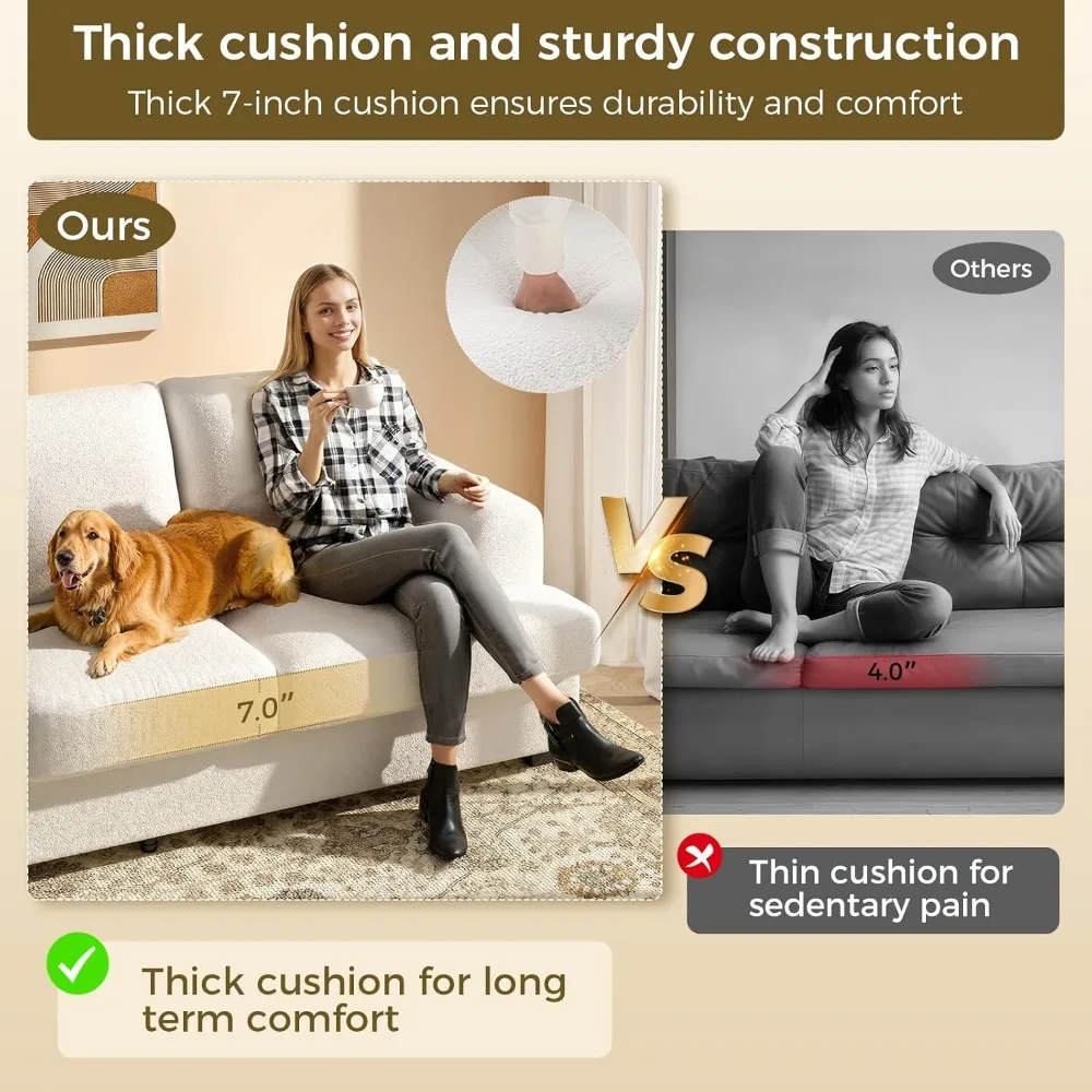 89 inch Couches for Living Room, Modern 3 Seater Couch with Firm Structure, Muebles La Sala, Bouclé Offwhite Children's Sofas 4