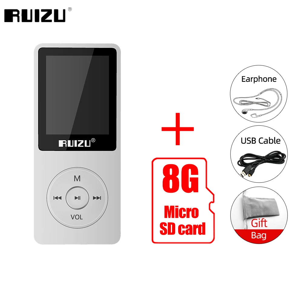 Original RUIZU X02 English Version MP3 Player 4GB 8GB 16GB Music Player With FM Radio Video E-book Portable MP3 Support TF Card 