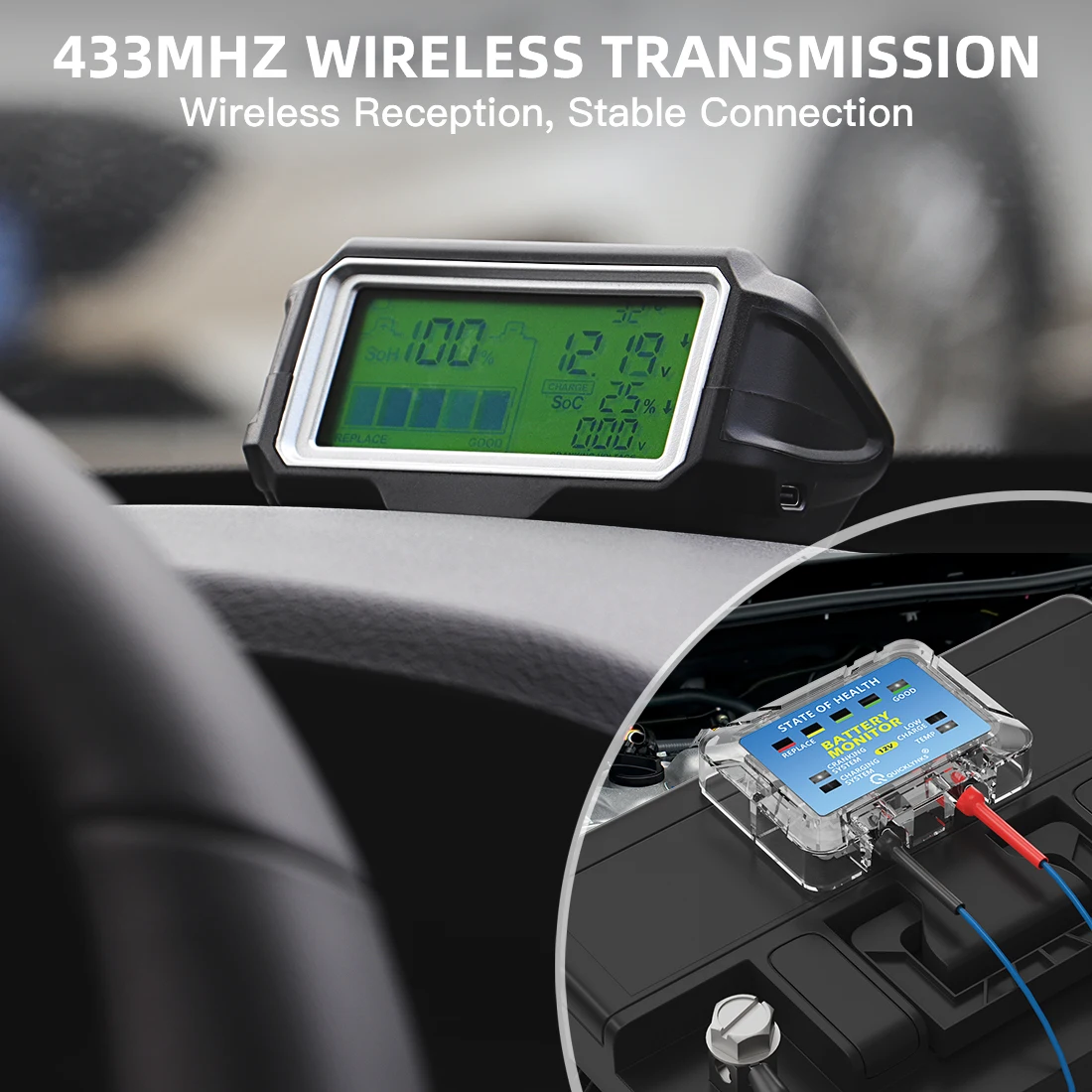 QUICKLYNKS BM5-D 12V LED Battery Tester Monitor Head Up Display Waterproof Battery Health Tester Analyzer Charging Tool
