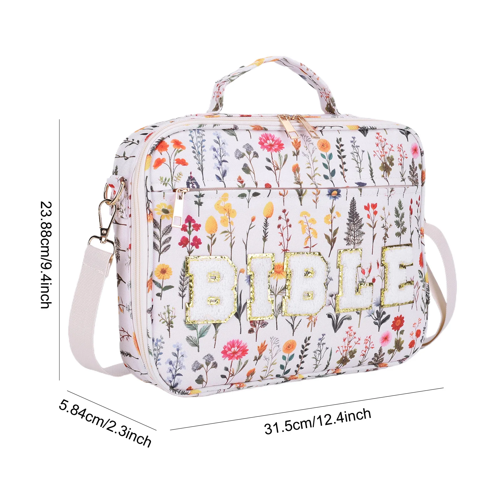 Women Fabric Large Bible Cover with Shoulder Strap Bible Cover Case Large Chenille Letter Bible Bag for Teens and Women Gift